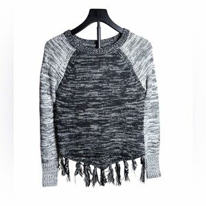 Hollister Black and White Fringed Sweater